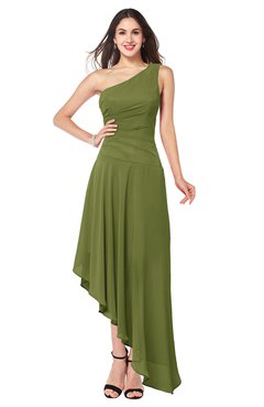 ColsBM Angela Olive Green Simple A-line One Shoulder Half Backless Ruching Plus Size Bridesmaid Dresses
