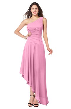 ColsBM Angela Pink Simple A-line One Shoulder Half Backless Ruching Plus Size Bridesmaid Dresses