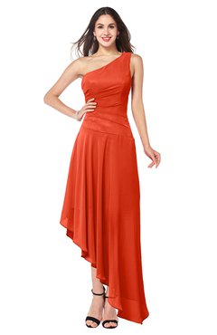 ColsBM Angela Tangerine Tango Simple A-line One Shoulder Half Backless Ruching Plus Size Bridesmaid Dresses