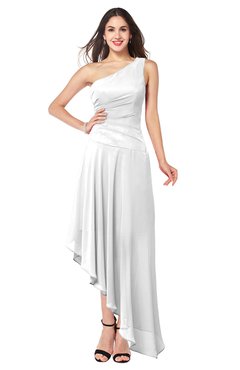 ColsBM Angela White Simple A-line One Shoulder Half Backless Ruching Plus Size Bridesmaid Dresses