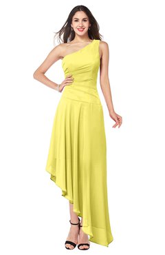 ColsBM Angela Yellow Iris Simple A-line One Shoulder Half Backless Ruching Plus Size Bridesmaid Dresses