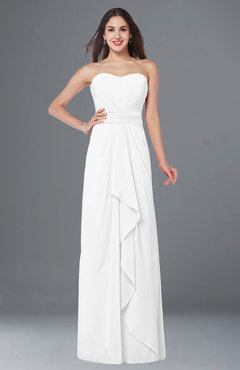 ColsBM Angelina White Cute A-line Sleeveless Zip up Chiffon Sash Plus Size Bridesmaid Dresses