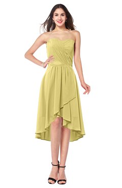 ColsBM Karina Misted Yellow Elegant A-line Strapless Sleeveless Ruching Plus Size Bridesmaid Dresses