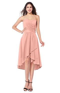 ColsBM Karina Peach Elegant A-line Strapless Sleeveless Ruching Plus Size Bridesmaid Dresses