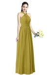 ColsBM Willa Golden Olive Simple Halter Criss-cross Straps Chiffon Floor Length Plus Size Bridesmaid Dresses