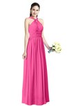 ColsBM Willa Rose Pink Simple Halter Criss-cross Straps Chiffon Floor Length Plus Size Bridesmaid Dresses