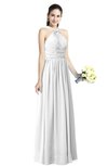 ColsBM Willa White Simple Halter Criss-cross Straps Chiffon Floor Length Plus Size Bridesmaid Dresses