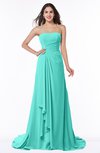 ColsBM Teresa Blue Turquoise Traditional A-line Strapless Lace up Chiffon Brush Train Plus Size Bridesmaid Dresses