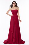 ColsBM Teresa Dark Red Traditional A-line Strapless Lace up Chiffon Brush Train Plus Size Bridesmaid Dresses