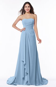ColsBM Teresa Dusty Blue Traditional A-line Strapless Lace up Chiffon Brush Train Plus Size Bridesmaid Dresses