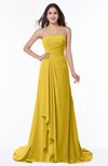 ColsBM Teresa Lemon Curry Traditional A-line Strapless Lace up Chiffon Brush Train Plus Size Bridesmaid Dresses