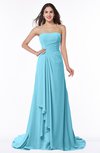 ColsBM Teresa Light Blue Traditional A-line Strapless Lace up Chiffon Brush Train Plus Size Bridesmaid Dresses