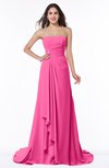 ColsBM Teresa Rose Pink Traditional A-line Strapless Lace up Chiffon Brush Train Plus Size Bridesmaid Dresses