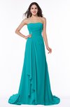 ColsBM Teresa Teal Traditional A-line Strapless Lace up Chiffon Brush Train Plus Size Bridesmaid Dresses