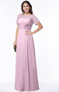 ColsBM Amanda Baby Pink Traditional Short Sleeve Zip up Chiffon Floor Length Flower Bridesmaid Dresses