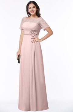 ColsBM Amanda Pastel Pink Traditional Short Sleeve Zip up Chiffon Floor Length Flower Bridesmaid Dresses