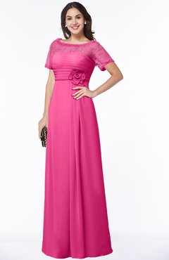 ColsBM Amanda Rose Pink Traditional Short Sleeve Zip up Chiffon Floor Length Flower Bridesmaid Dresses