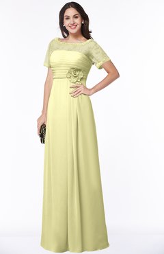 ColsBM Amanda Wax Yellow Traditional Short Sleeve Zip up Chiffon Floor Length Flower Bridesmaid Dresses