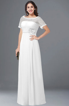ColsBM Amanda White Traditional Short Sleeve Zip up Chiffon Floor Length Flower Bridesmaid Dresses