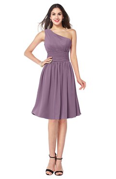 ColsBM Violet Mauve Sexy Asymmetric Neckline Sleeveless Zip up Chiffon Knee Length Plus Size Bridesmaid Dresses