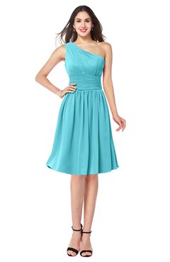 ColsBM Violet Turquoise Sexy Asymmetric Neckline Sleeveless Zip up Chiffon Knee Length Plus Size Bridesmaid Dresses