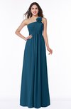 ColsBM Jennifer Moroccan Blue Antique One Shoulder Sleeveless Chiffon Floor Length Ruching Plus Size Bridesmaid Dresses