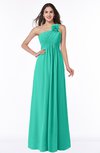 ColsBM Jennifer Viridian Green Antique One Shoulder Sleeveless Chiffon Floor Length Ruching Plus Size Bridesmaid Dresses