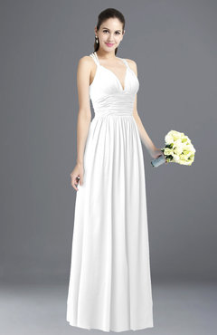 ColsBM Veronica White Simple A-line Sleeveless Zipper Chiffon Sash Plus Size Bridesmaid Dresses
