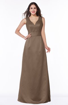 ColsBM Faye Bronze Brown Luxury A-line V-neck Sleeveless Satin Sash Wedding Guest Dresses