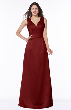 ColsBM Faye Dark Red Luxury A-line V-neck Sleeveless Satin Sash Wedding Guest Dresses
