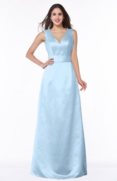 ColsBM Faye Dream Blue Luxury A-line V-neck Sleeveless Satin Sash Wedding Guest Dresses