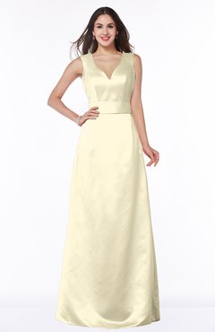 ColsBM Faye Egret Luxury A-line V-neck Sleeveless Satin Sash Wedding Guest Dresses