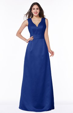 ColsBM Faye Electric Blue Luxury A-line V-neck Sleeveless Satin Sash Wedding Guest Dresses
