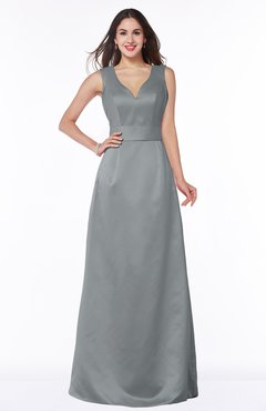 ColsBM Faye Frost Grey Luxury A-line V-neck Sleeveless Satin Sash Wedding Guest Dresses