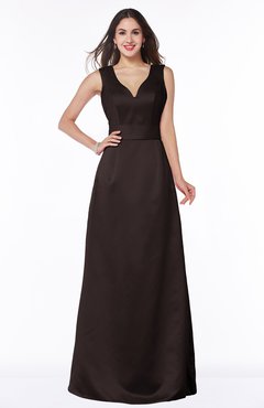 ColsBM Faye Fudge Brown Luxury A-line V-neck Sleeveless Satin Sash Wedding Guest Dresses