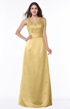 ColsBM Faye Gold Luxury A-line V-neck Sleeveless Satin Sash Wedding Guest Dresses