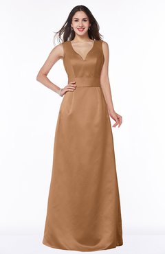 ColsBM Faye Light Brown Luxury A-line V-neck Sleeveless Satin Sash Wedding Guest Dresses