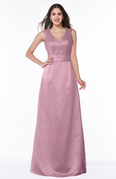 ColsBM Faye Light Coral Luxury A-line V-neck Sleeveless Satin Sash Wedding Guest Dresses