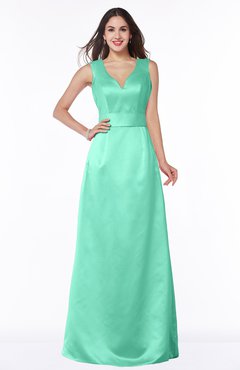 ColsBM Faye Mint Green Luxury A-line V-neck Sleeveless Satin Sash Wedding Guest Dresses