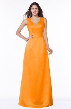 ColsBM Faye Orange Luxury A-line V-neck Sleeveless Satin Sash Wedding Guest Dresses