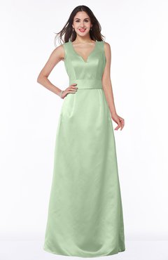 ColsBM Faye Pale Green Luxury A-line V-neck Sleeveless Satin Sash Wedding Guest Dresses