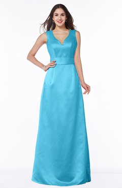ColsBM Faye River Blue Luxury A-line V-neck Sleeveless Satin Sash Wedding Guest Dresses