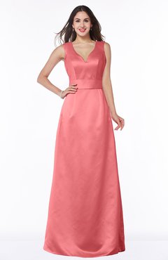 ColsBM Faye Shell Pink Luxury A-line V-neck Sleeveless Satin Sash Wedding Guest Dresses