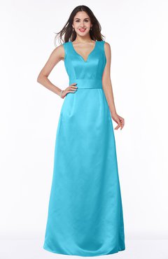 ColsBM Faye Turquoise Luxury A-line V-neck Sleeveless Satin Sash Wedding Guest Dresses