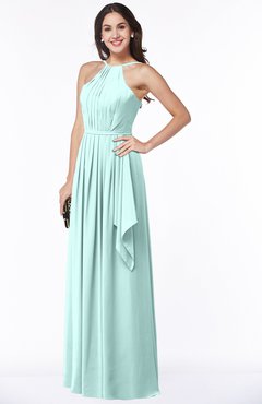 ColsBM Jasmine Blue Glass Sexy Halter Sleeveless Zipper Chiffon Ruching Plus Size Bridesmaid Dresses