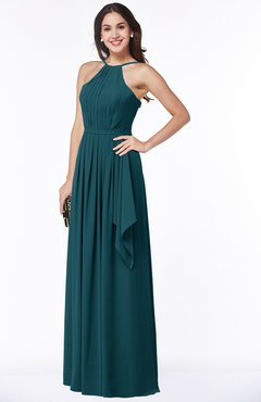 ColsBM Jasmine Blue Green Sexy Halter Sleeveless Zipper Chiffon Ruching Plus Size Bridesmaid Dresses