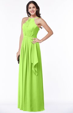 ColsBM Jasmine Bright Green Sexy Halter Sleeveless Zipper Chiffon Ruching Plus Size Bridesmaid Dresses