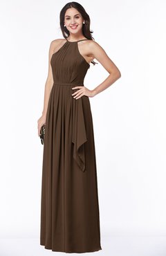 ColsBM Jasmine Chocolate Brown Sexy Halter Sleeveless Zipper Chiffon Ruching Plus Size Bridesmaid Dresses