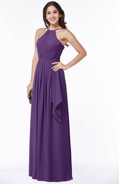 ColsBM Jasmine Dark Purple Sexy Halter Sleeveless Zipper Chiffon Ruching Plus Size Bridesmaid Dresses