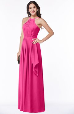 ColsBM Jasmine Fandango Pink Sexy Halter Sleeveless Zipper Chiffon Ruching Plus Size Bridesmaid Dresses